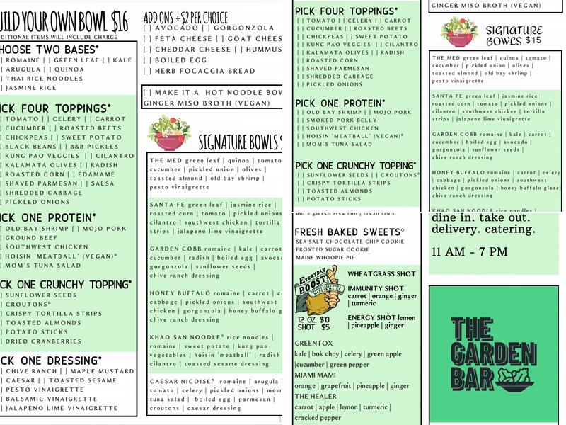 The Garden Bar Menu
