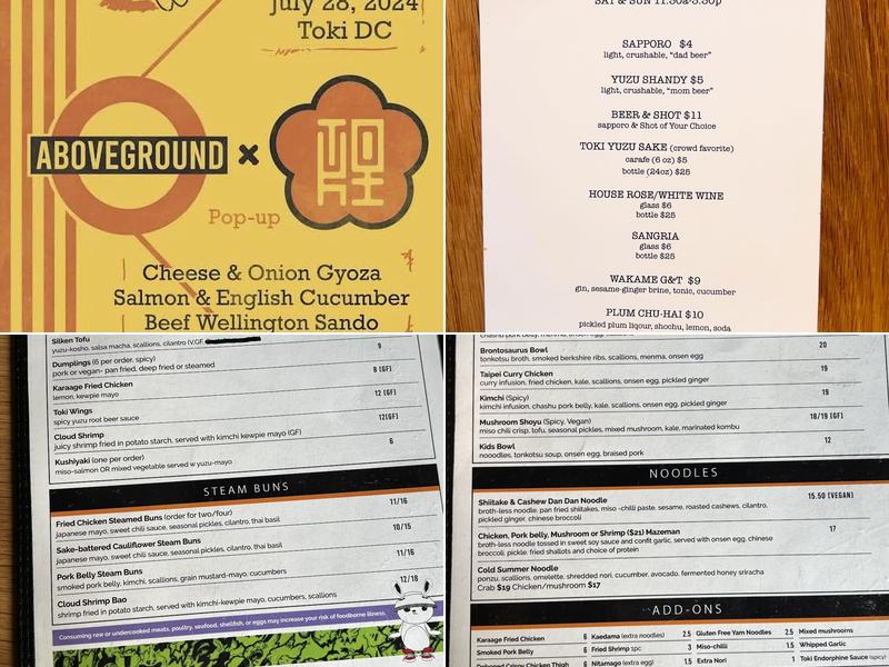 Toki Underground Menu