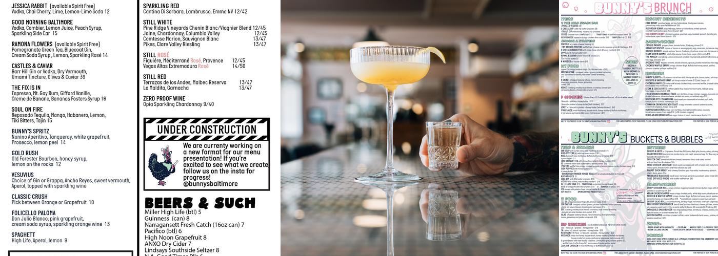 Bunny’s Buckets & Bubbles Menu