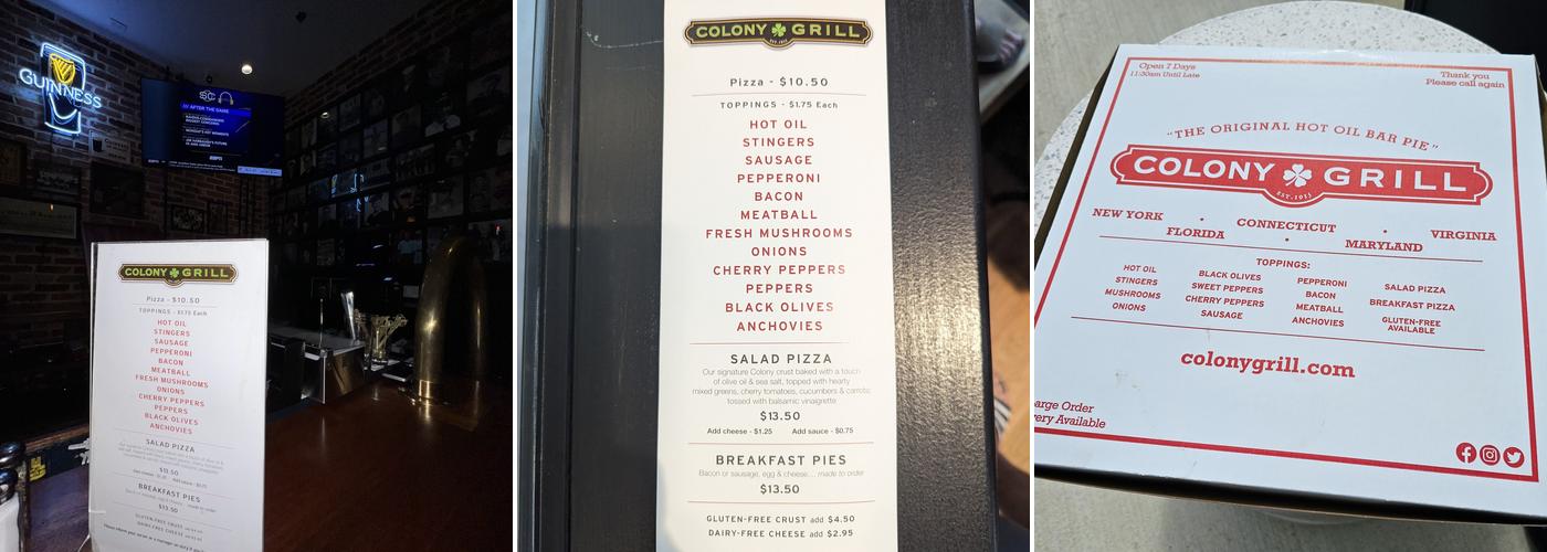 Colony Grill Menu