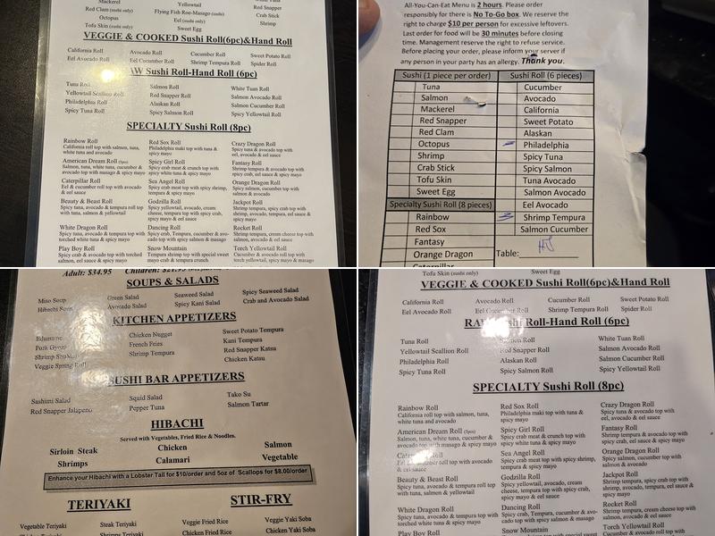 Endless Hibachi & Sushi (AYCE) Menu