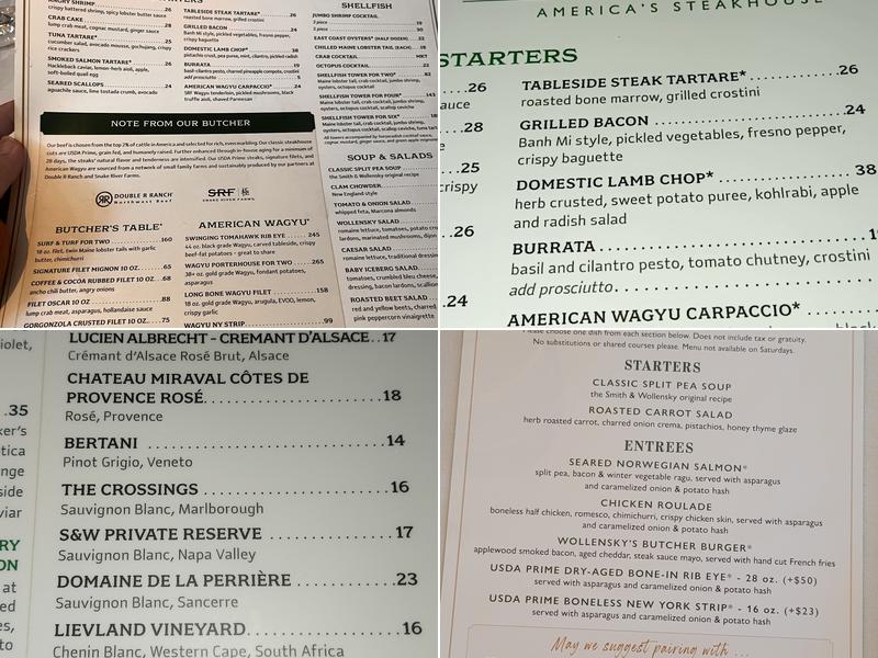 Smith & Wollensky - Burlington Menu