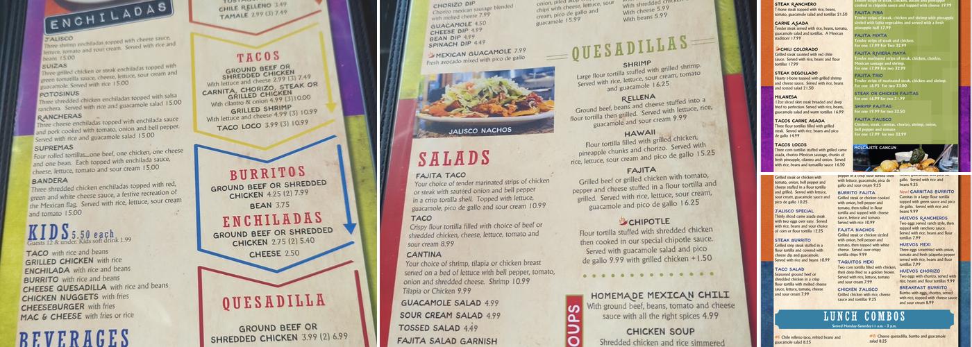 Jalisco Mexican Restaurant and Cantina Menu