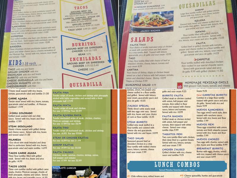 Jalisco Mexican Restaurant and Cantina Menu