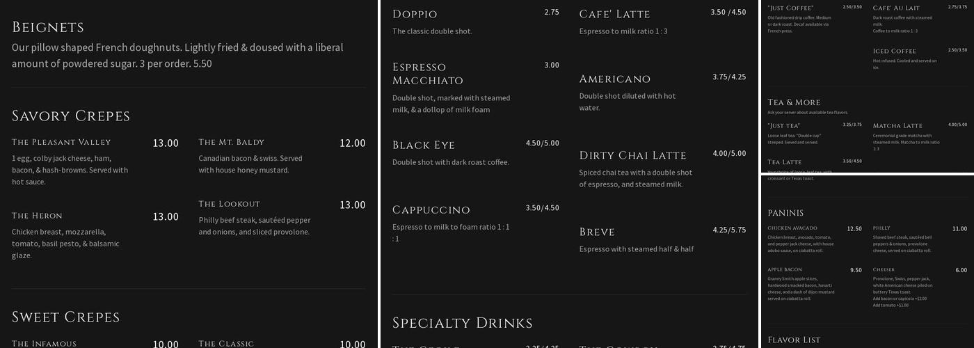 Bowens Creek Menu