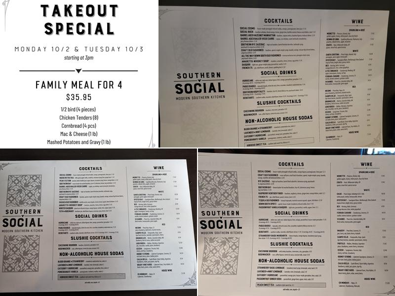 Southern Social Menu