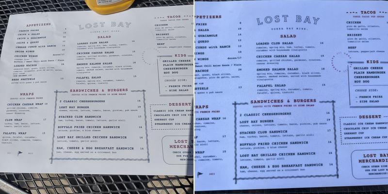 Lost Bay Menu