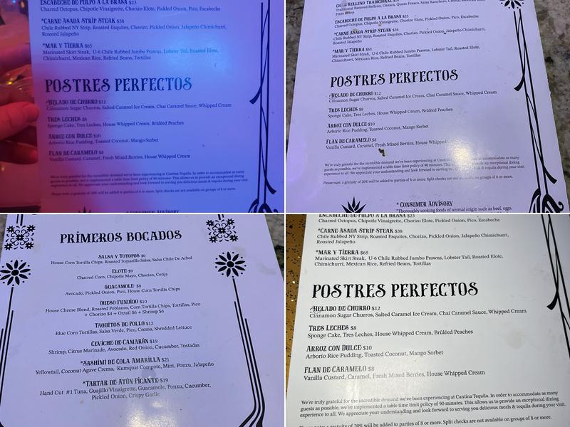 Cantina Tequila Menu
