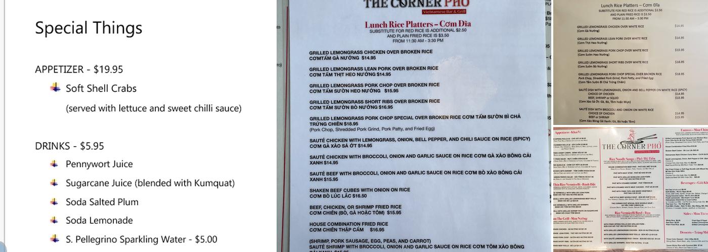 The Corner Pho Menu