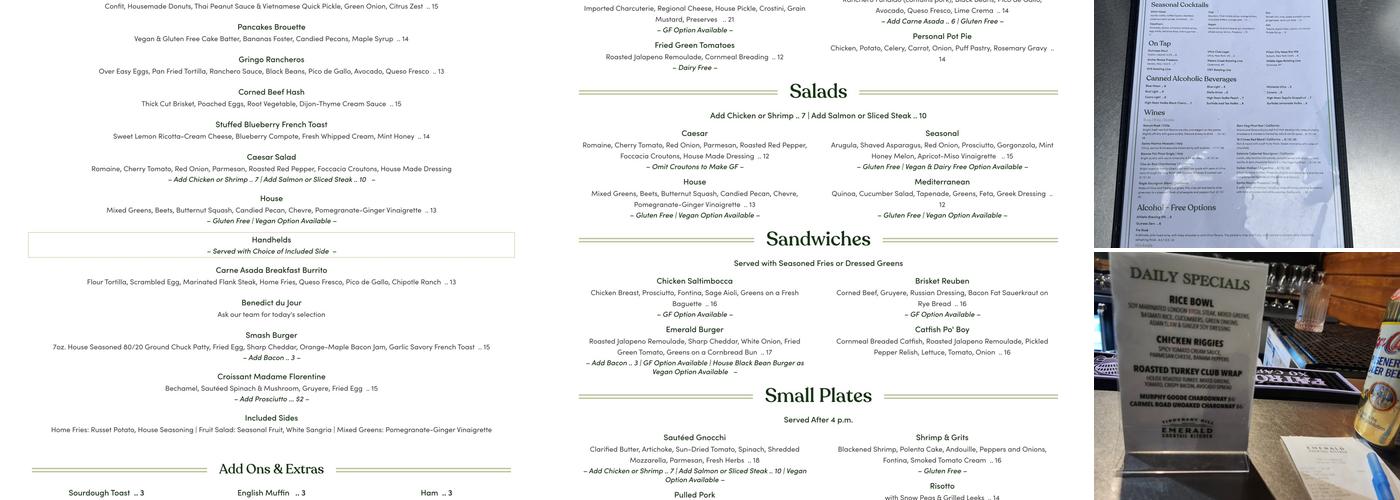 Emerald Cocktail Kitchen Menu