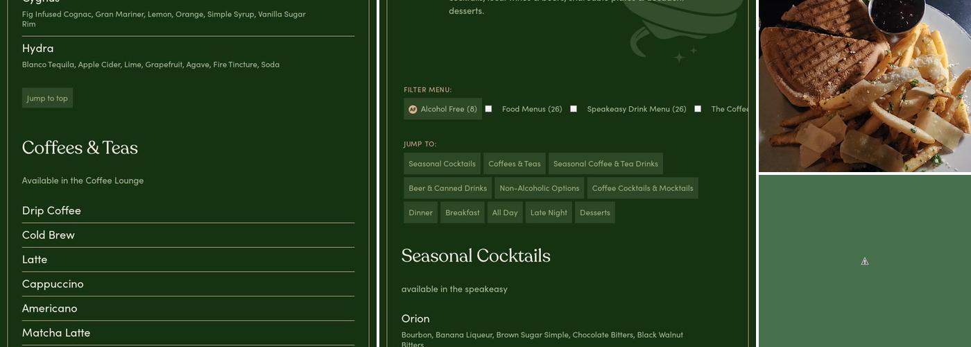 Emerald Cocktail Kitchen Menu