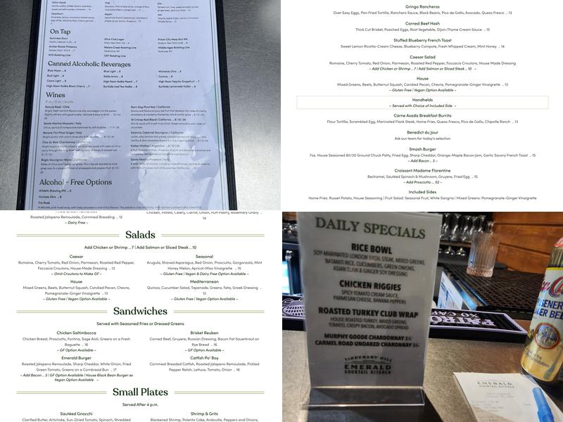 Emerald Cocktail Kitchen Menu