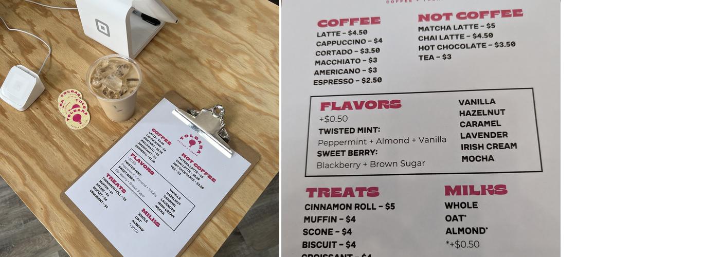 Tolbara Coffee + Treats Menu