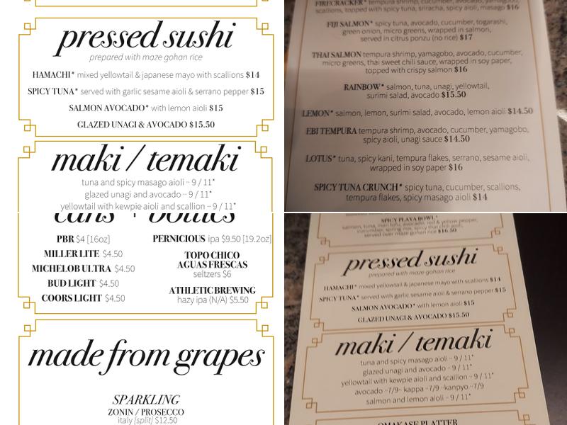 Whitaker's Menu