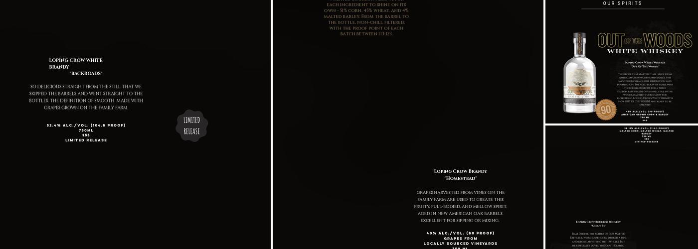 Loping Crow Distillery Menu