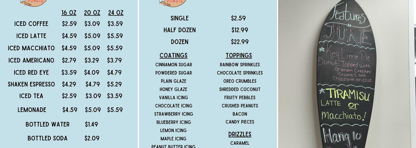 Hang 10 Donuts Menu