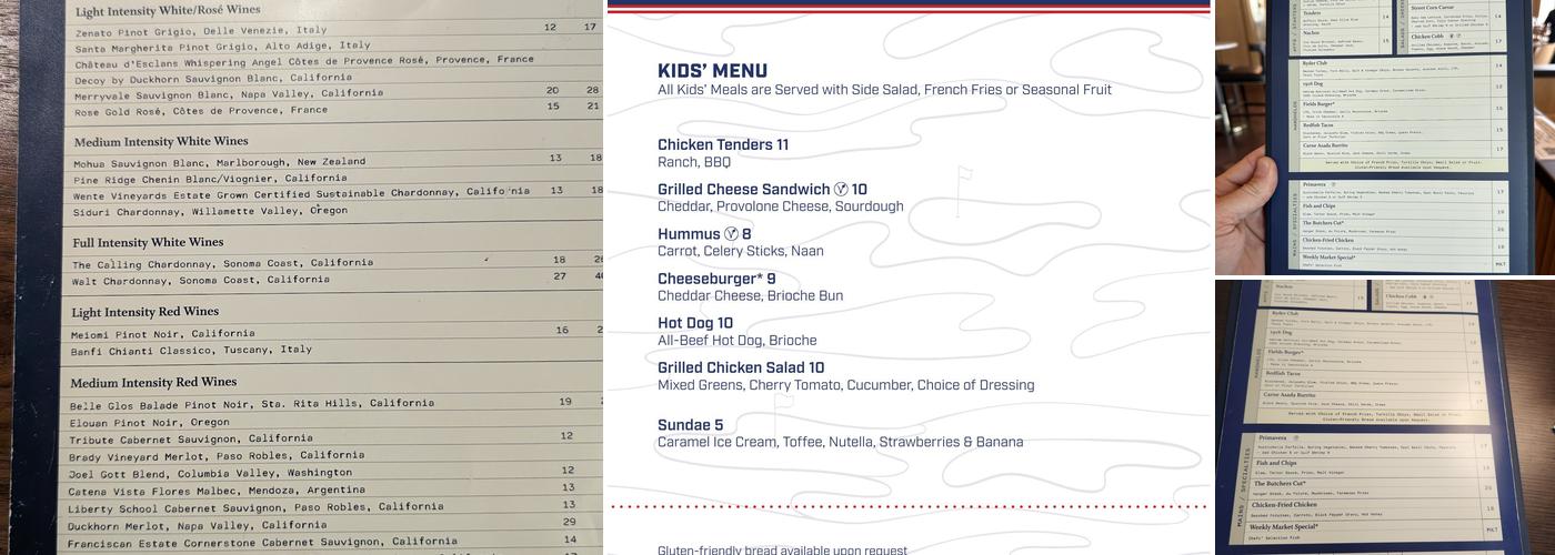 Ryder Cup Grille Menu