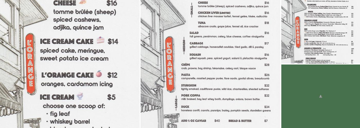 L’ Orange Menu