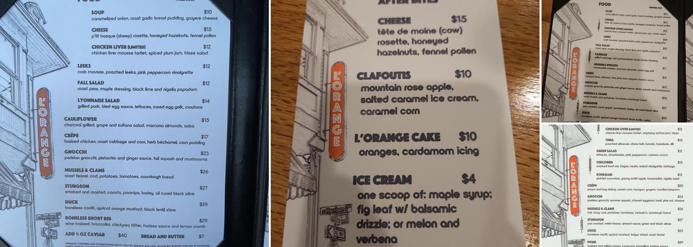 L’ Orange Menu