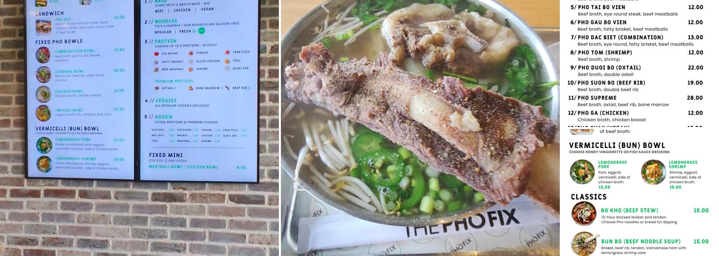 The Pho Fix Menu