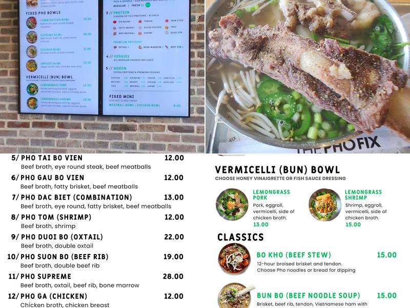 The Pho Fix Menu