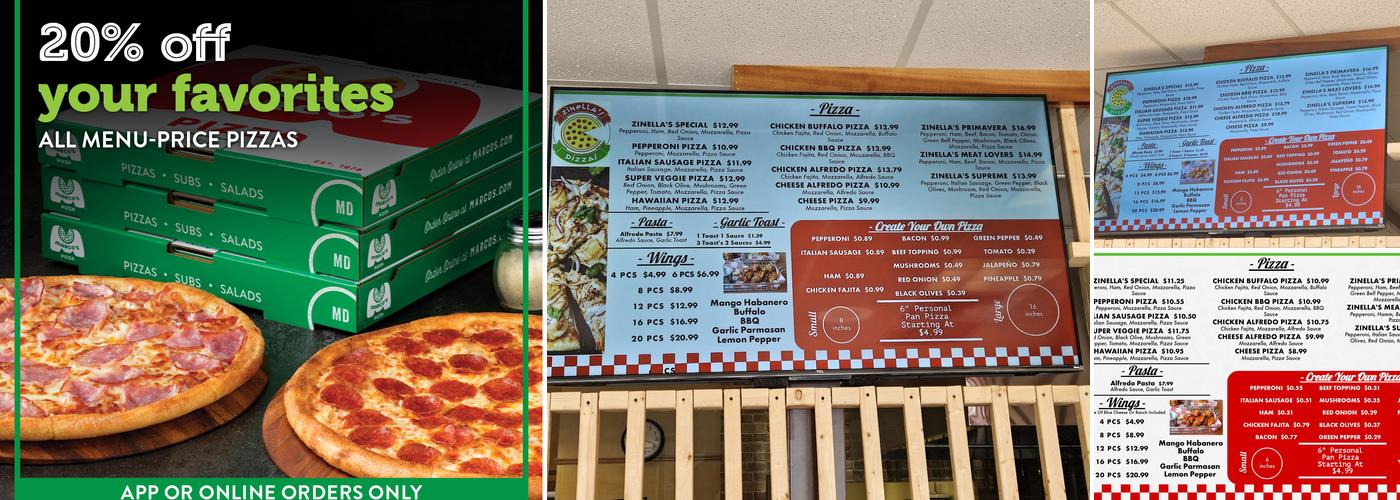Zinella’s Pizzas Menu