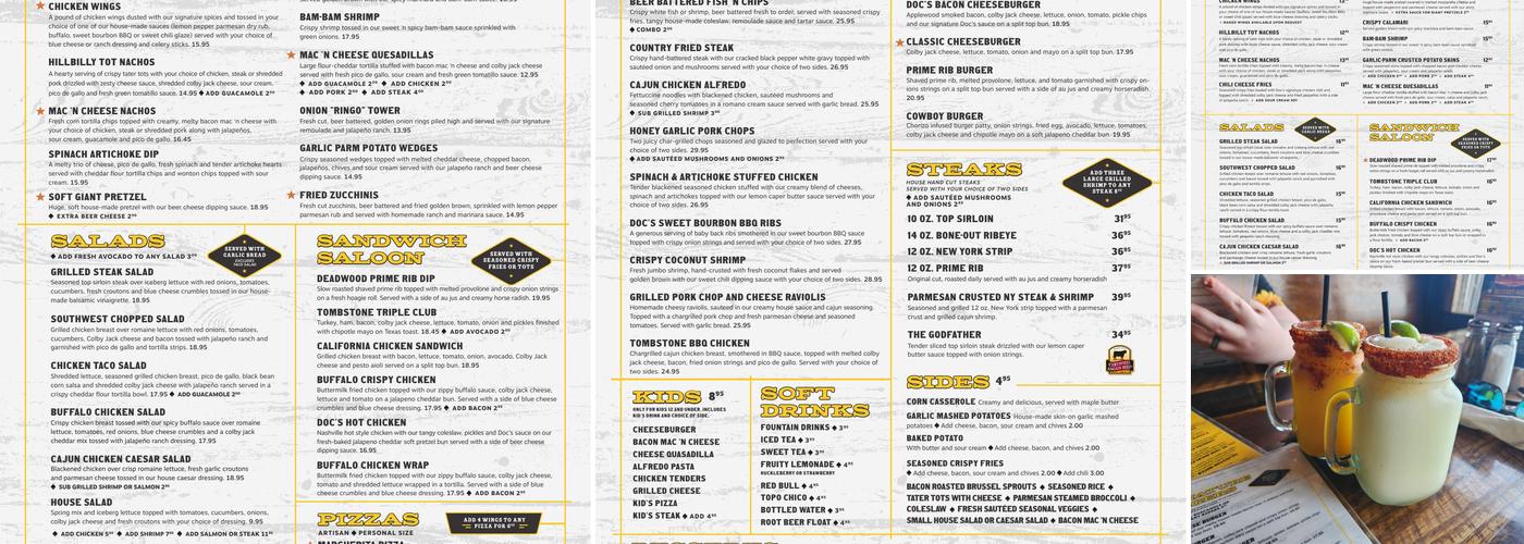 Doc Holliday's Roadhouse Menu