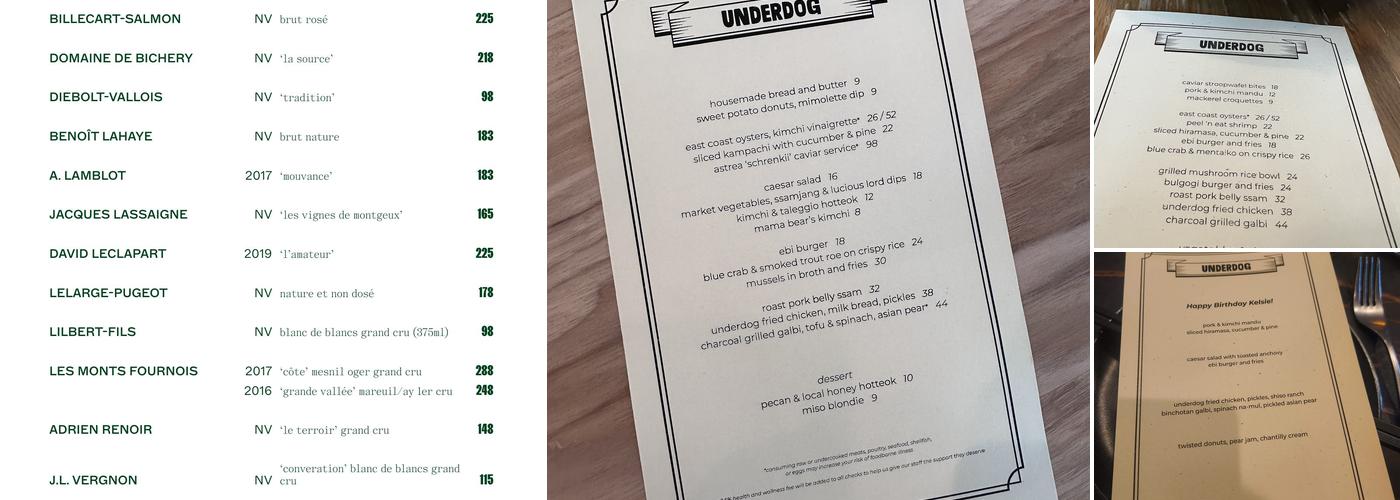 Underdog Menu