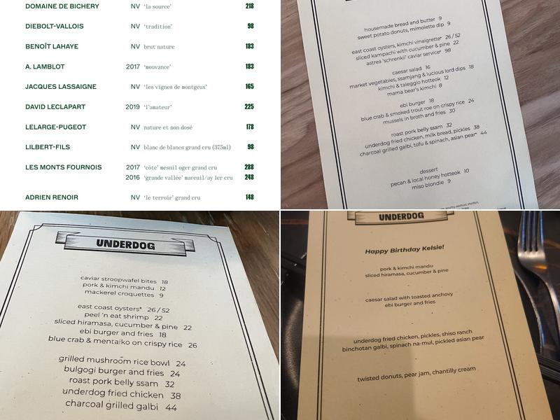 Underdog Menu