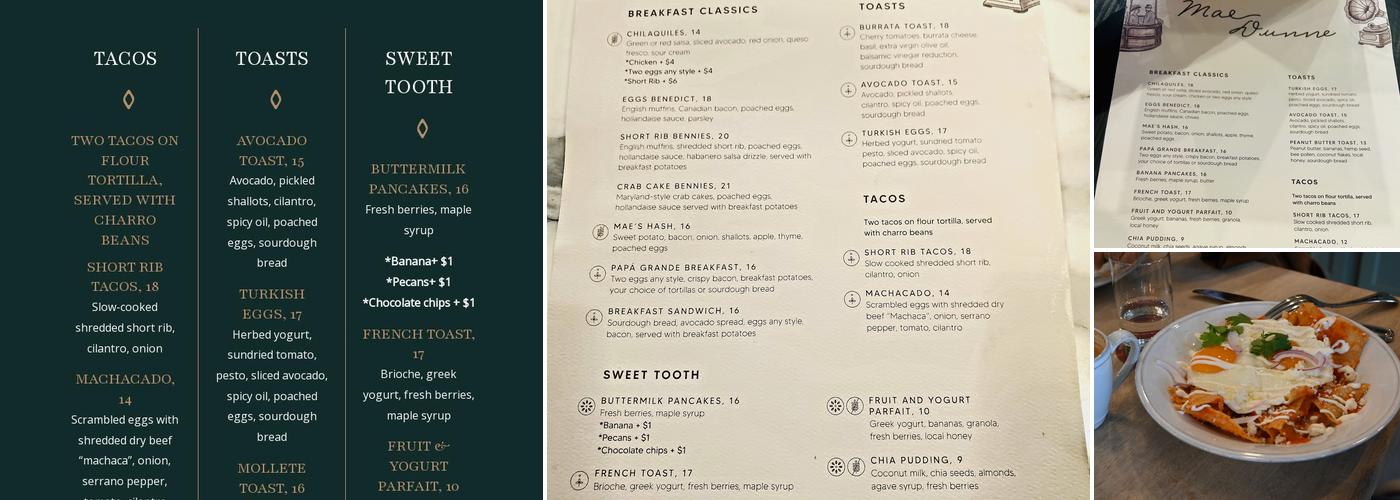 Mae Dunne Kitchen & Goods Menu
