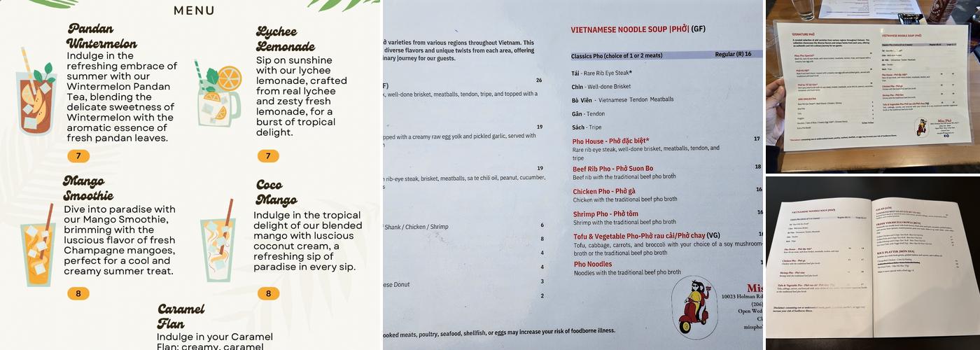 Miss Pho Menu