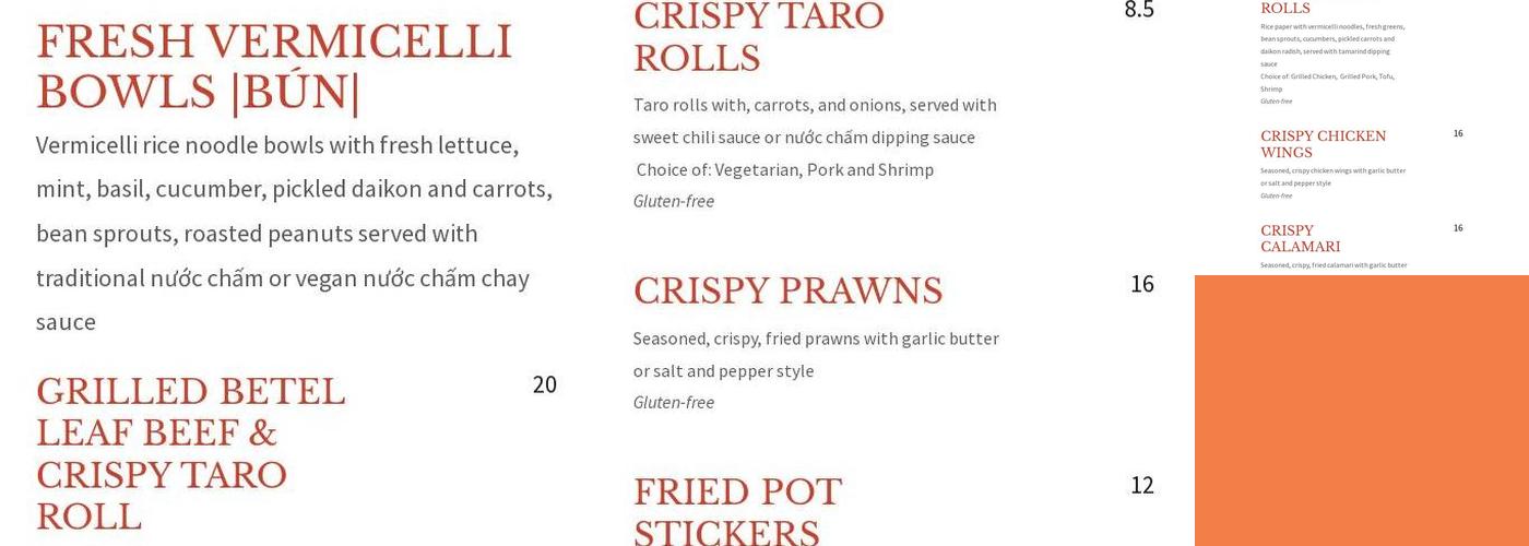 Miss Pho Menu