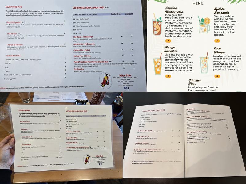 Miss Pho Menu
