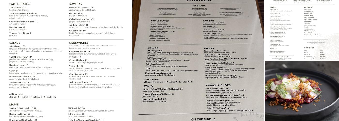 Alder & Ash Menu