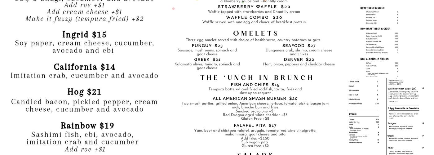 Tasha Lee's Table Menu