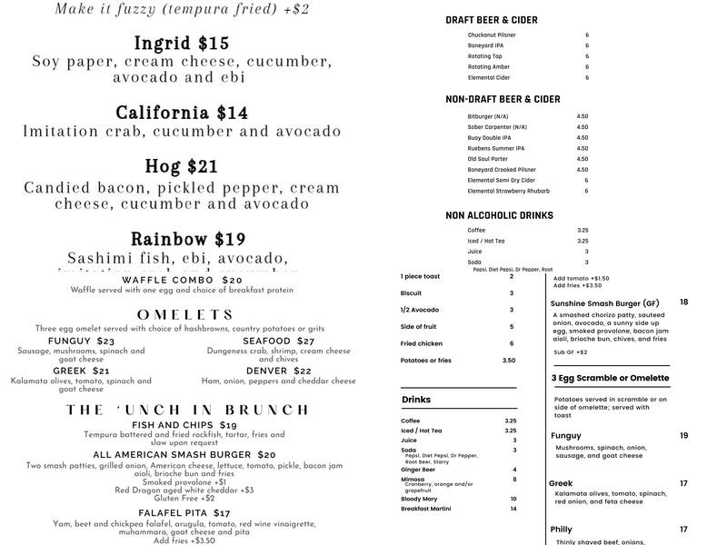 Tasha Lee's Table Menu