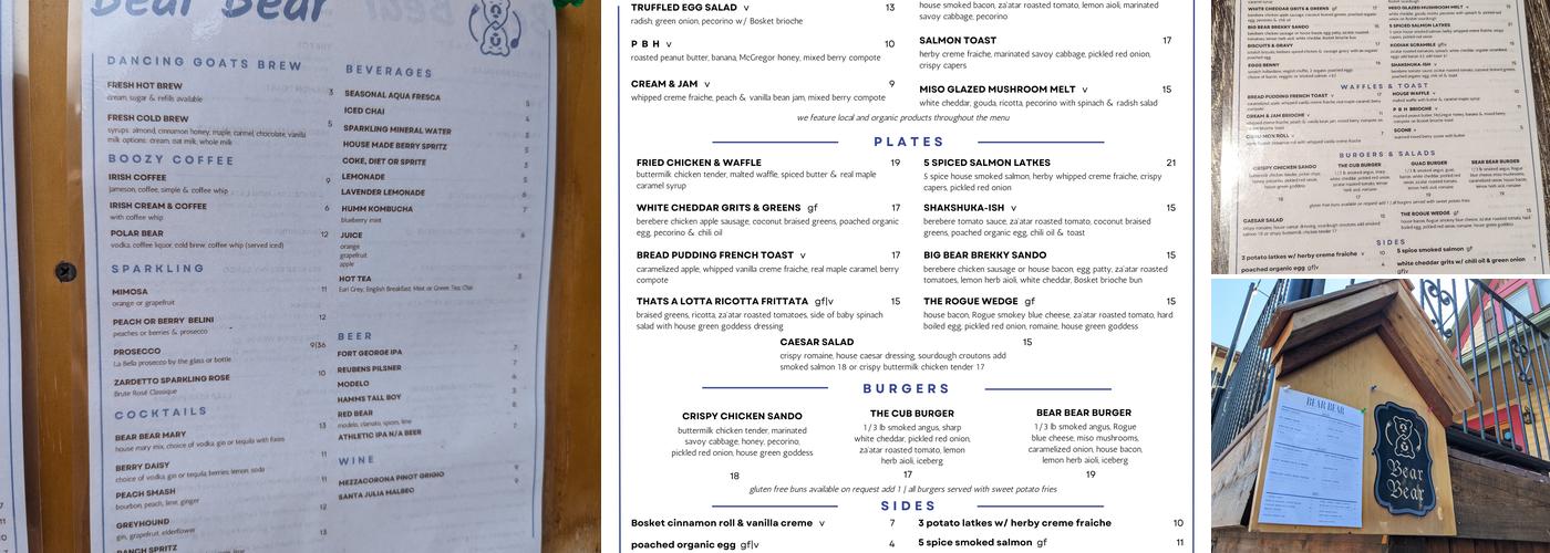 Bear Bear Menu