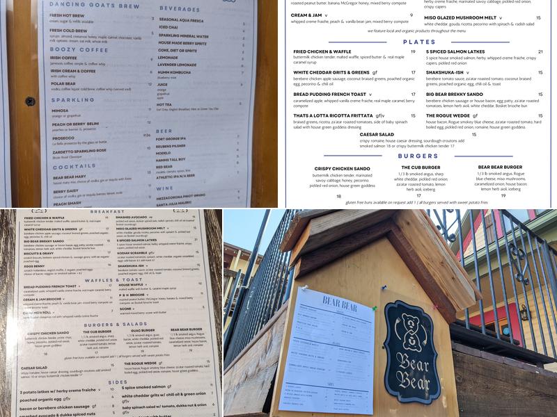 Bear Bear Menu