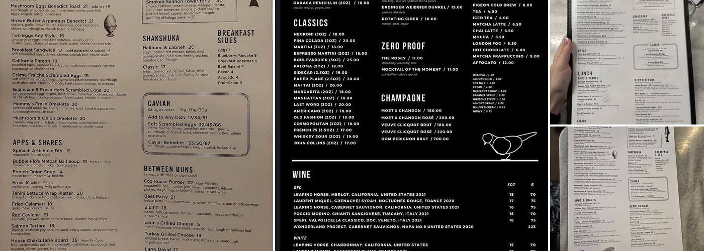 Pigeon Café & Bar Menu