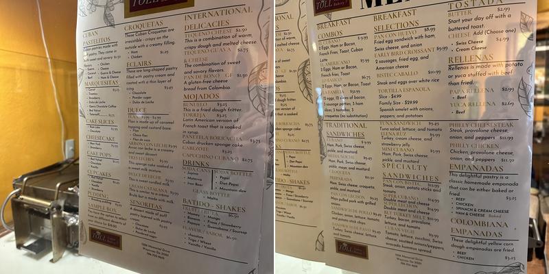 Toll Cuban Bakery Menu