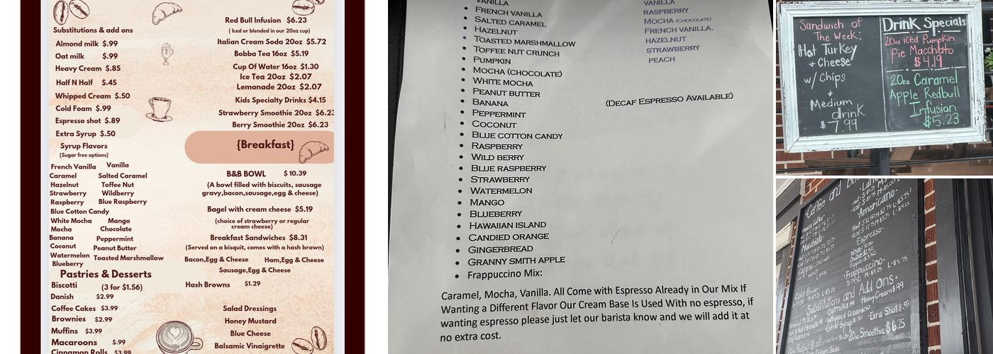 The Book & Bean LLC Menu