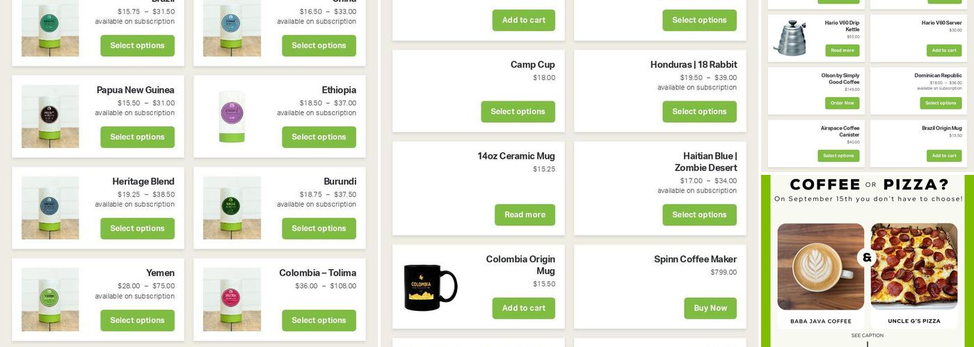 Baba Java Coffee at The Strand Menu