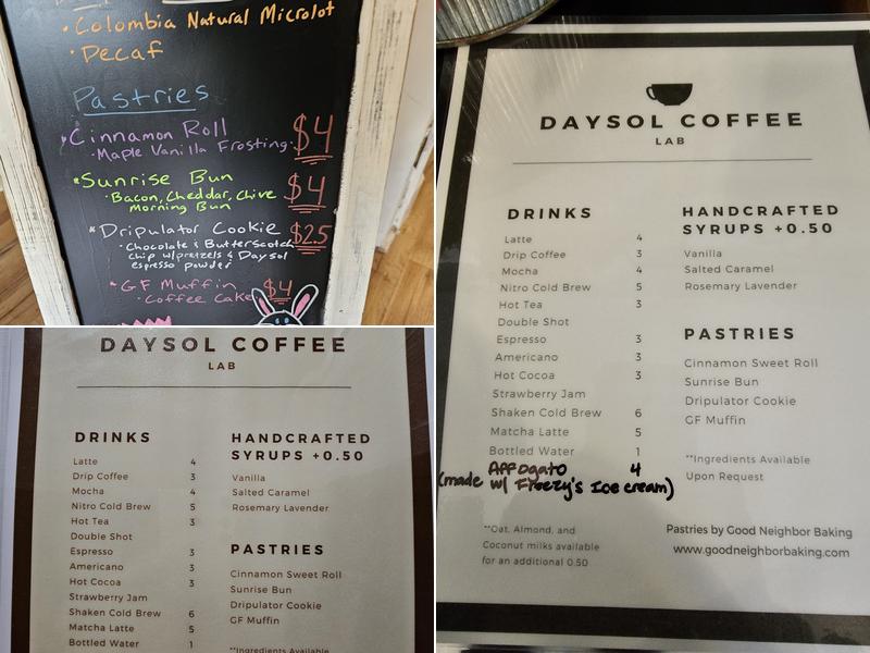Daysol Coffee Lab Menu