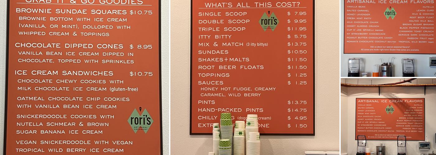 Rori's Artisanal Creamery Menu