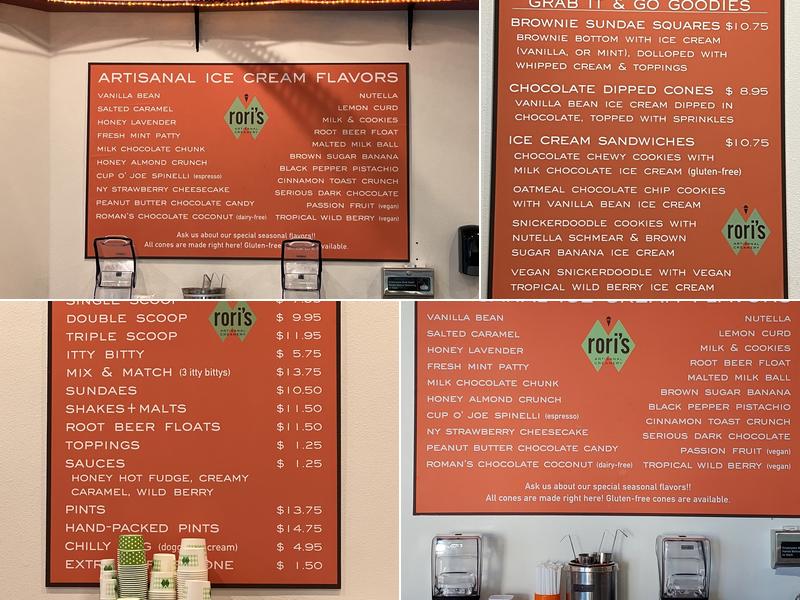 Rori's Artisanal Creamery Menu