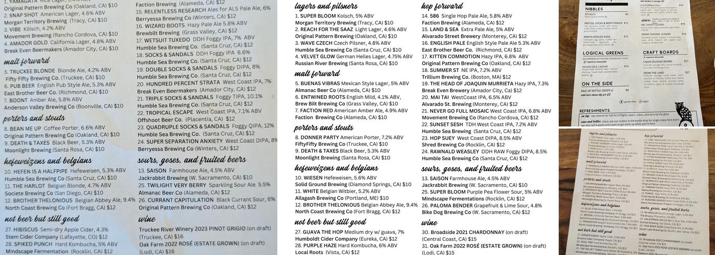 Craft and Logic Taproom Menu