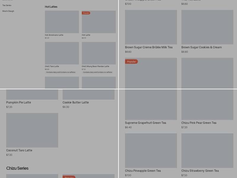 Bober Tea & Coffee Menu