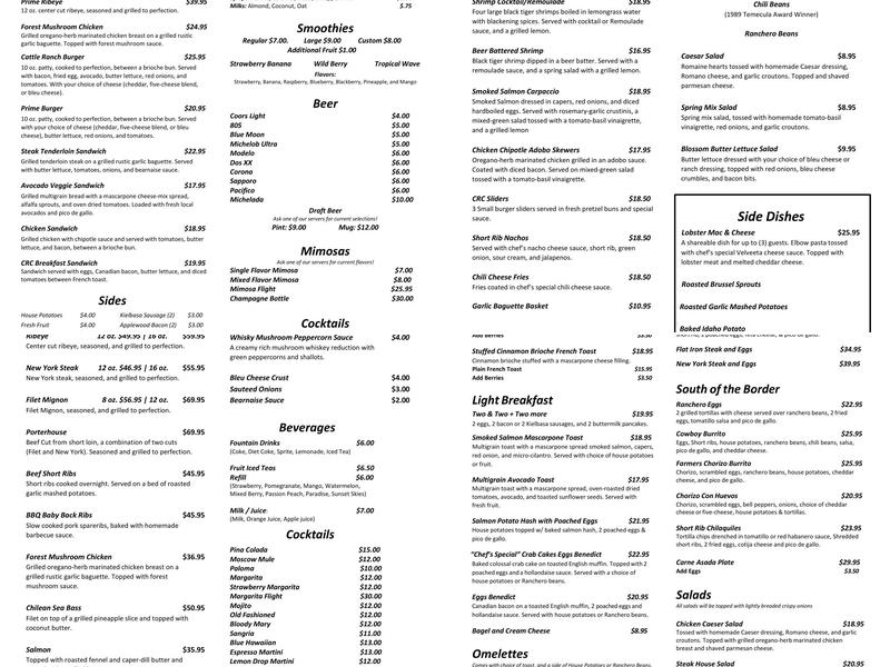 Cattle Ranch Cafe Menu
