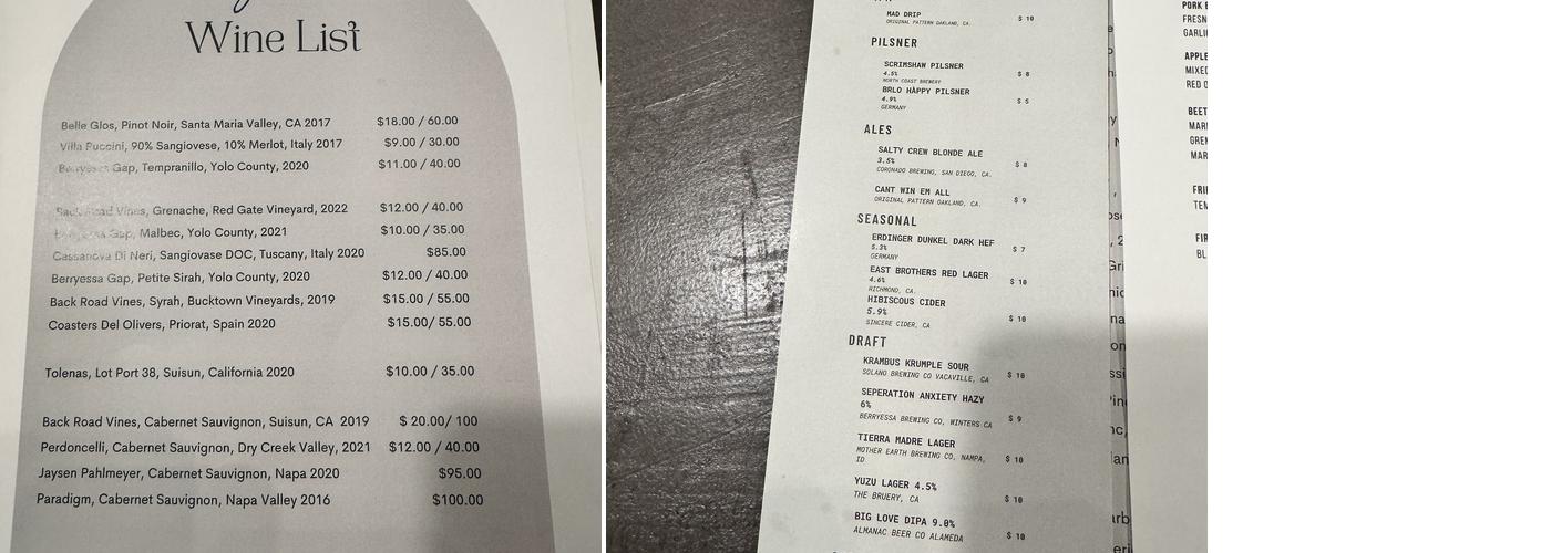 Bar Lynn Menu