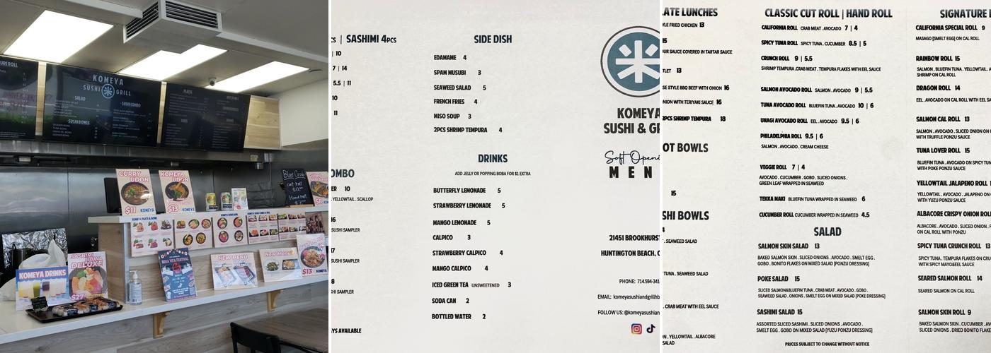 Komeya Sushi and Grill Menu